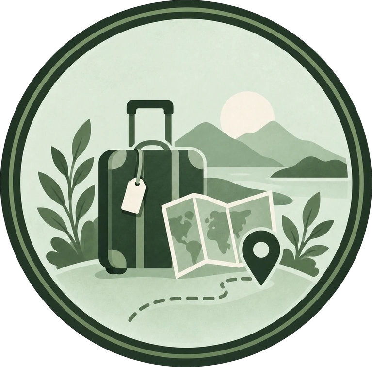 Reisen, Koffer und Landkarte