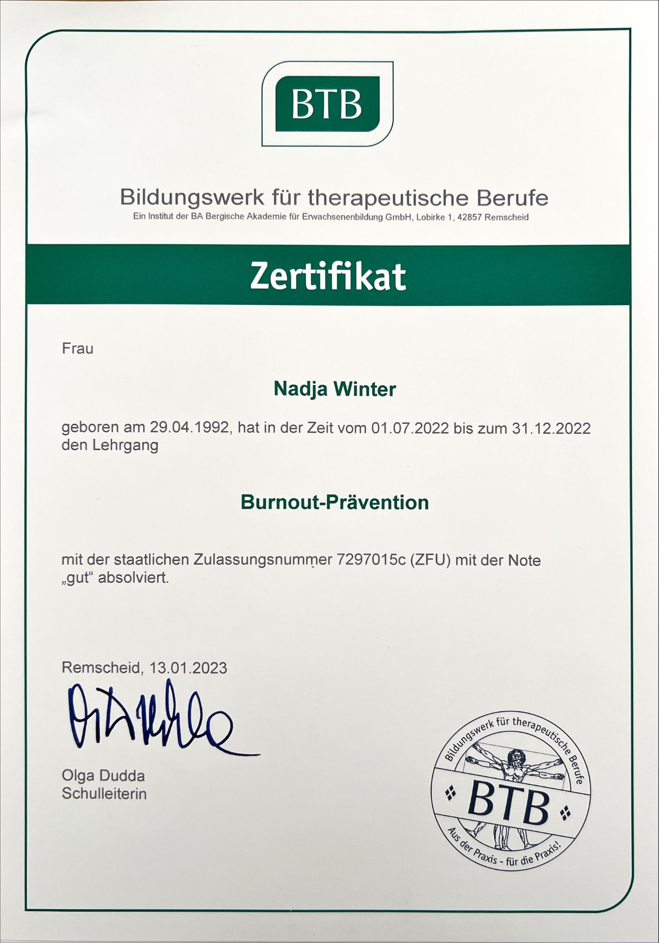 Zertifikat Burnout-Prävention