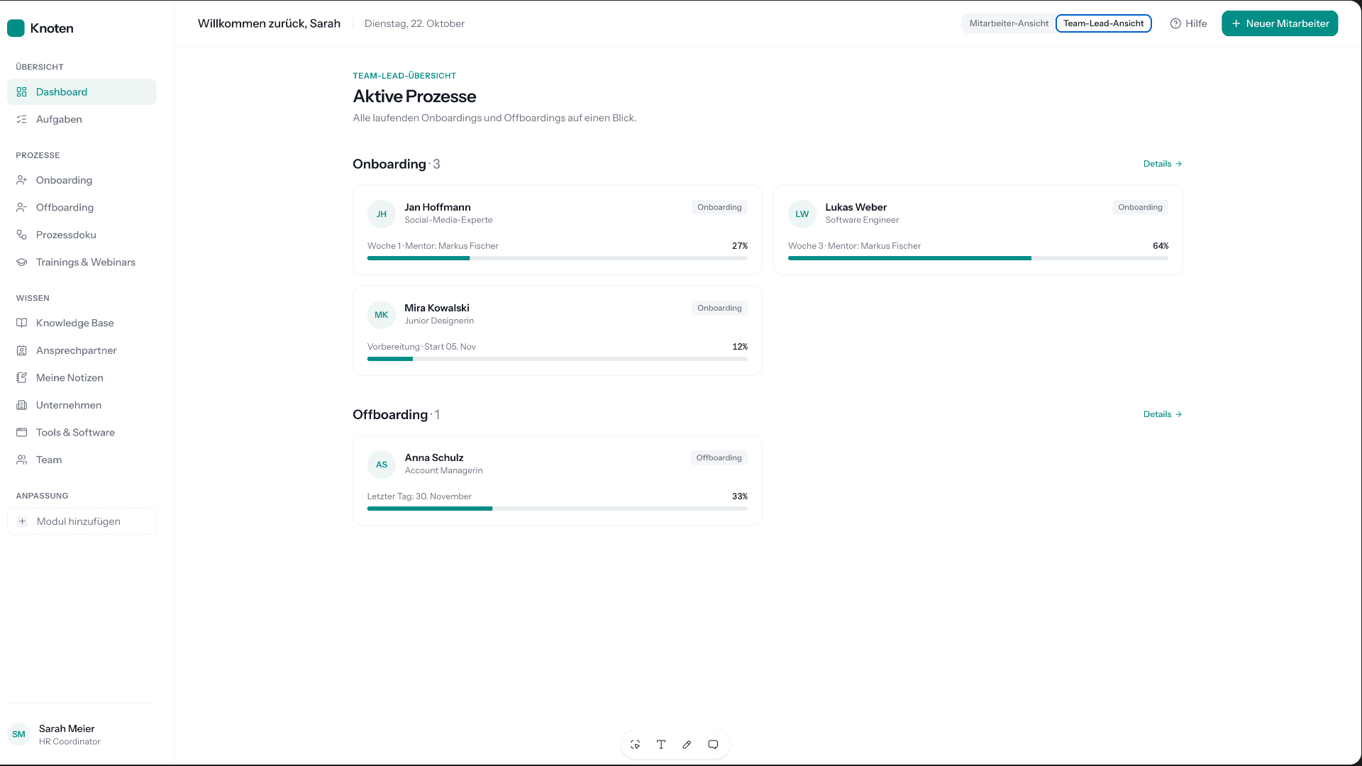 Knoten Dashboard — Team-Lead-Ansicht