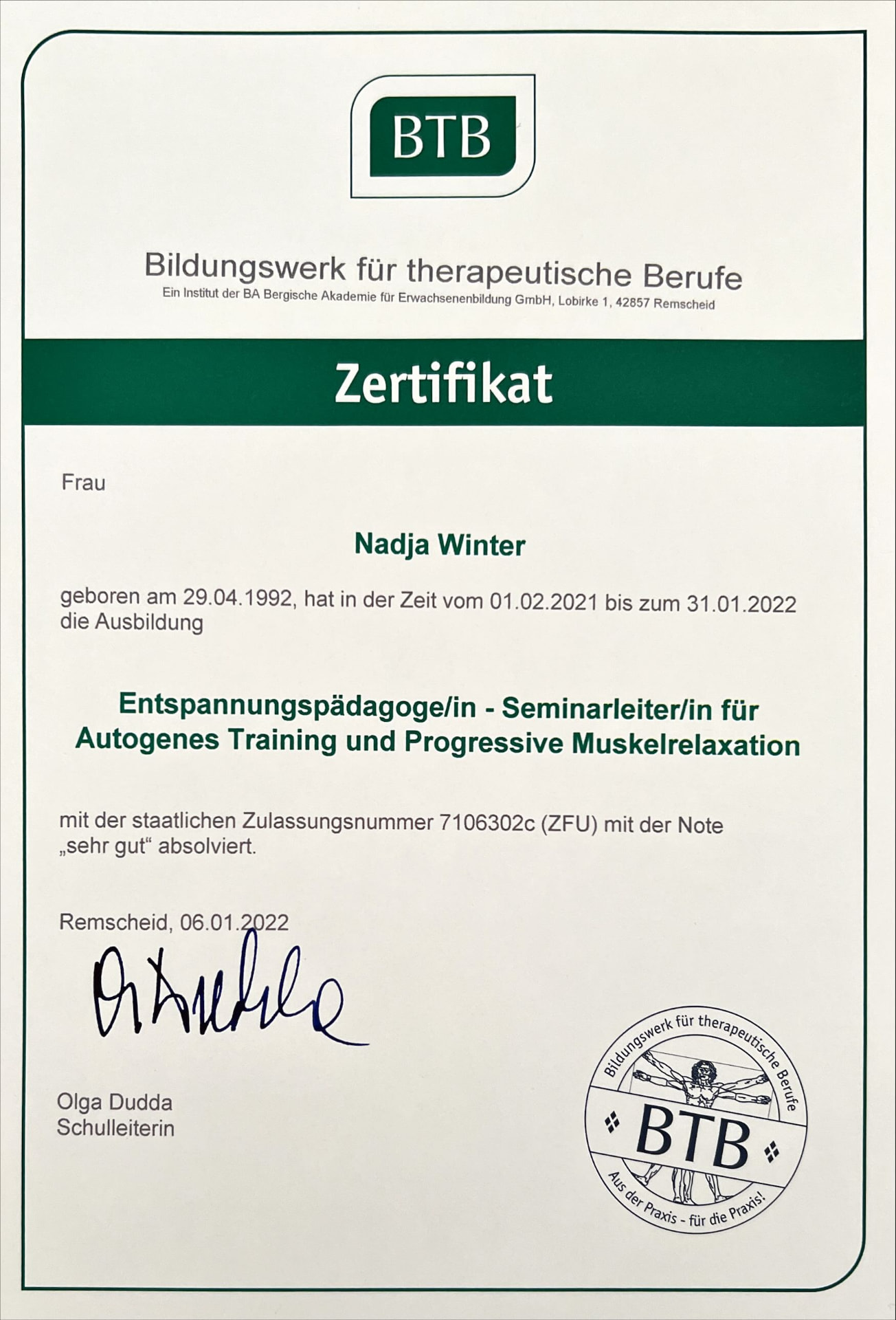Zertifikat Entspannungspädagogin