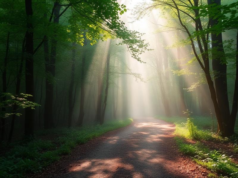 Ruhiger Waldweg im Morgenlicht